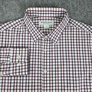 Mizzen Main Shirt Mens Large Red Blue Plaid Trim Fit Stretch Dress Long Sleeve